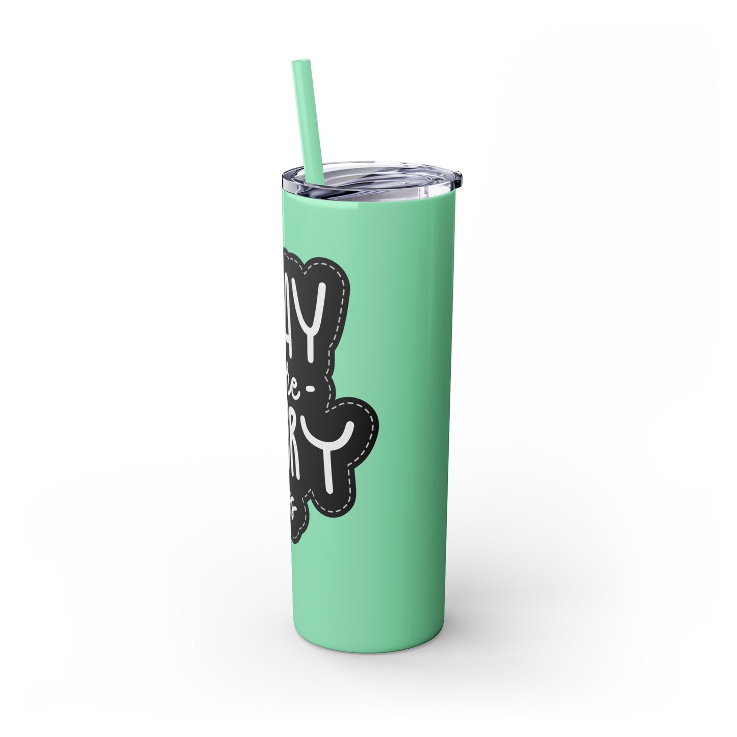 20oz Motivational Skinny Tumbler with Straw - "Pray More, Worry Less"