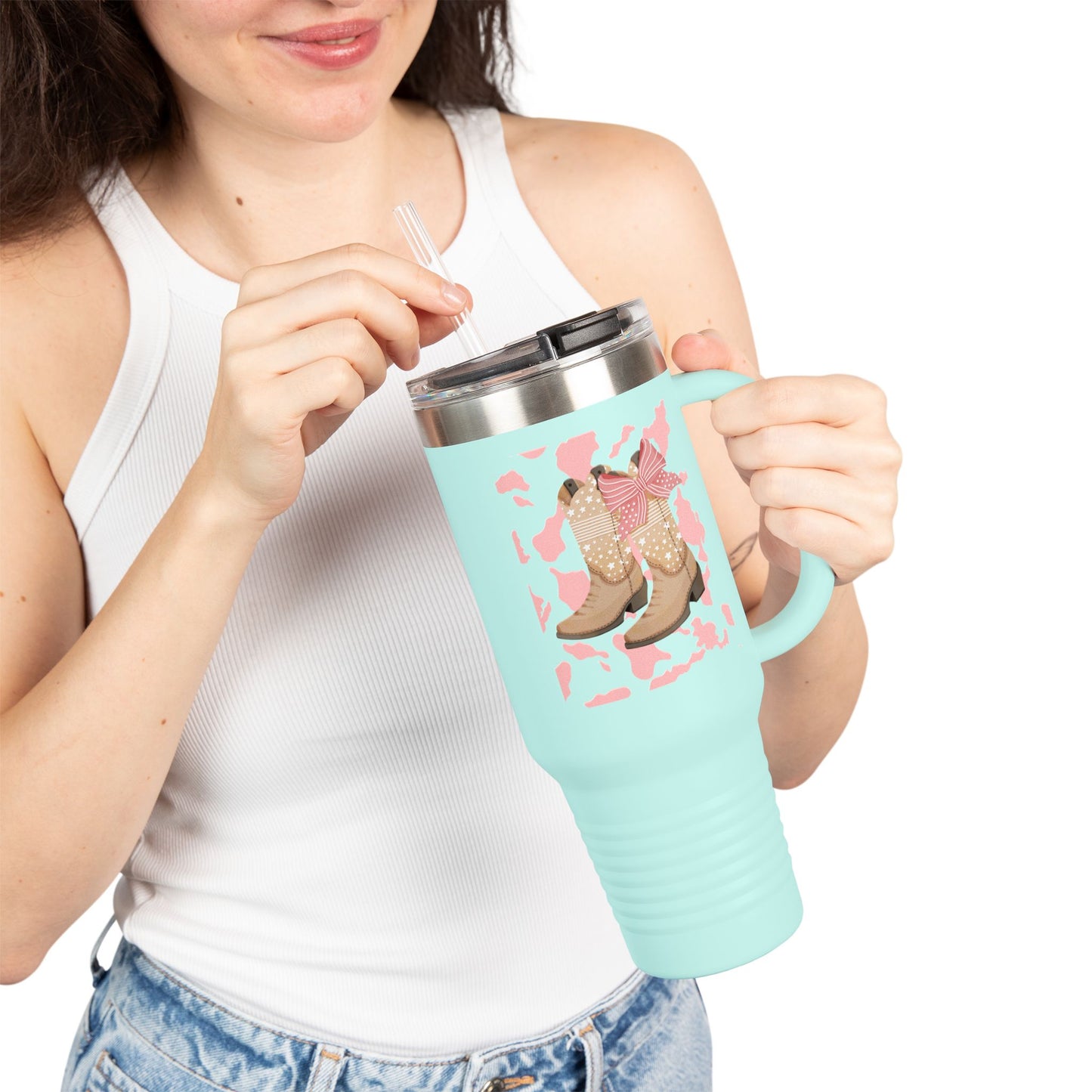 Stylish Insulated Travel Mug - 40oz Country Boots Design for Coffee Lovers and Adventurers