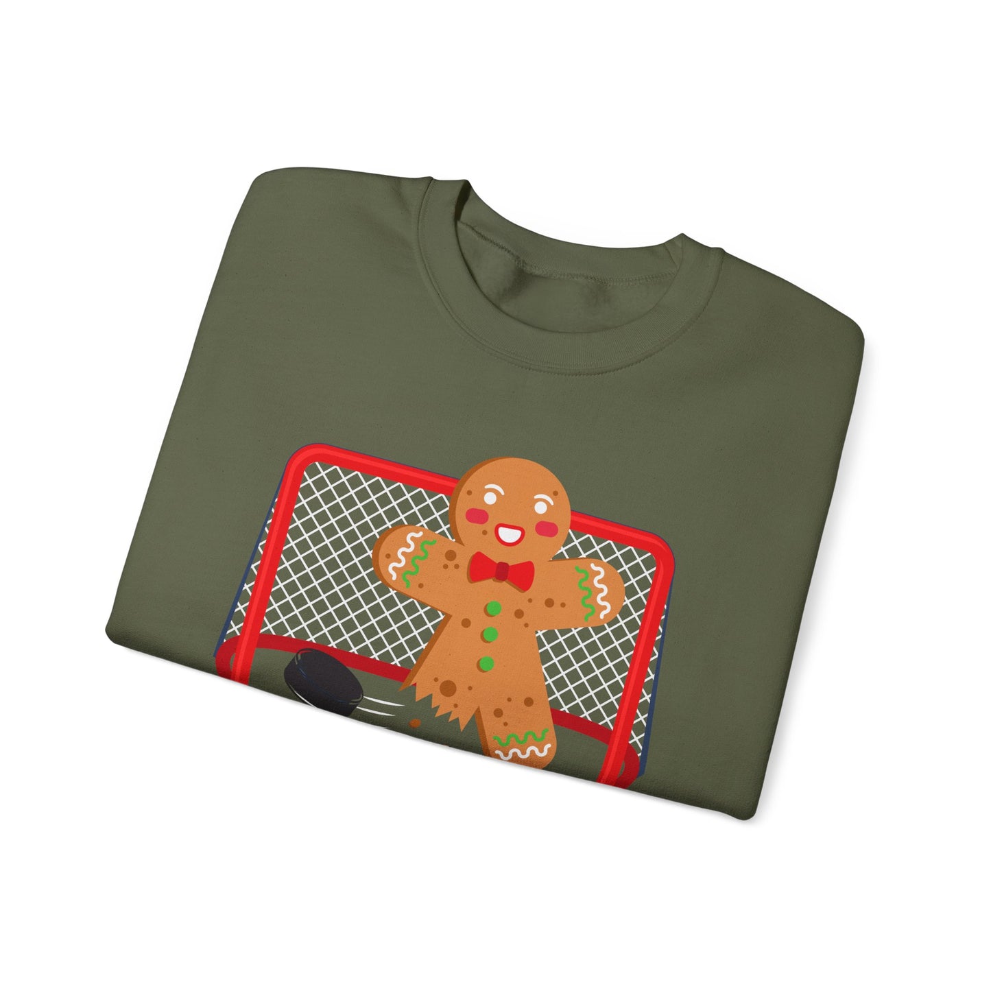 Cute Gingerbread Hockey Crewneck Sweatshirt - Festive Holiday Apparel