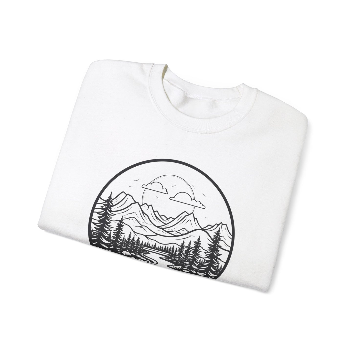 Nature-Inspired Unisex Crewneck Sweatshirt - Scenic Mountain and River Design