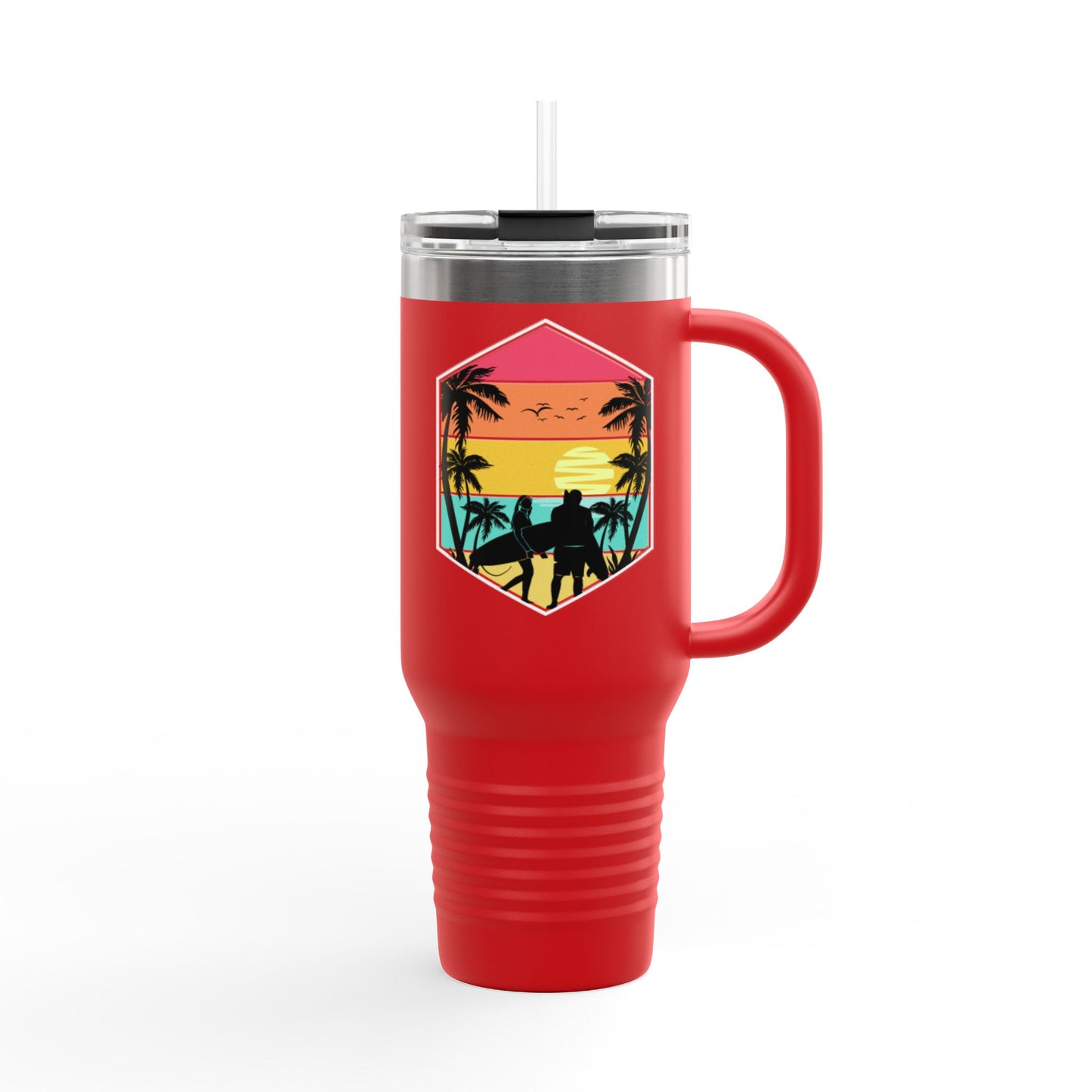 Surfer Sunset Insulated Travel Mug - 40oz, Perfect for Adventure Lovers