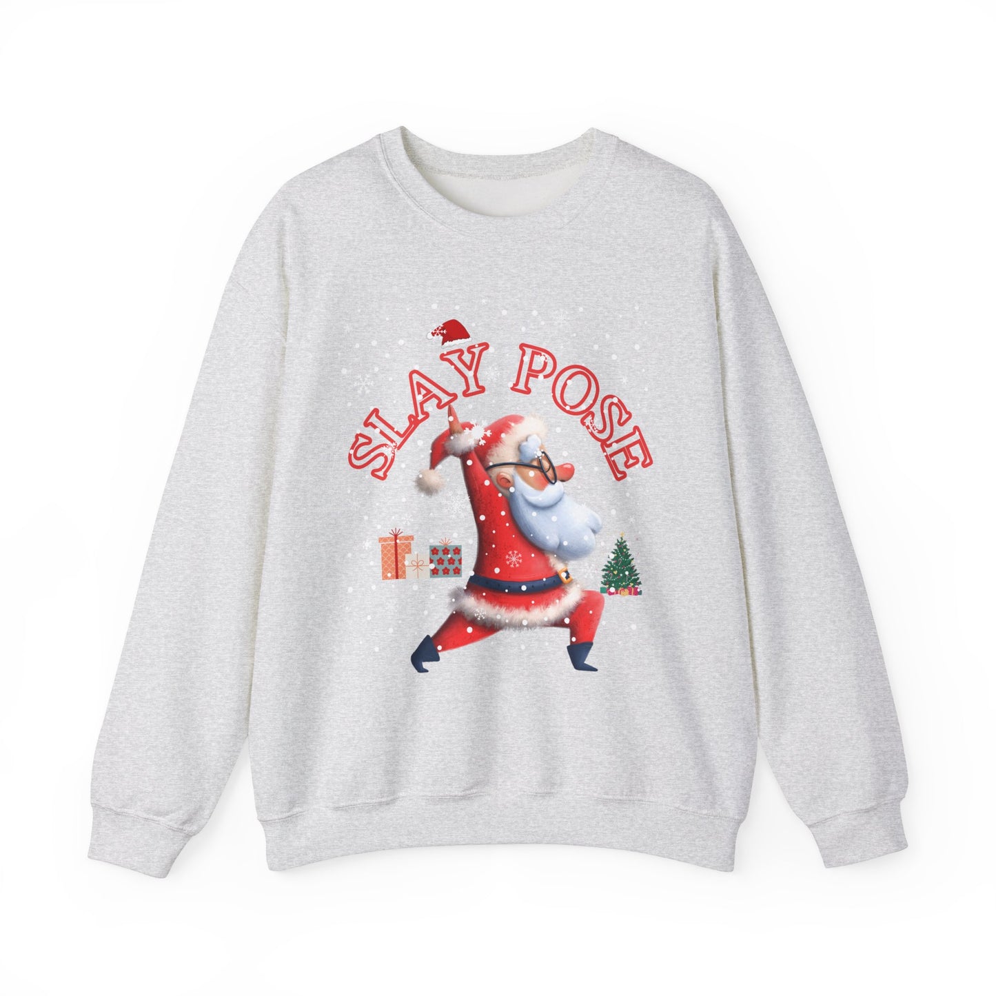 Funny Slay Yoga Santa Sweatshirt - "Slay Pose" Unisex Heavy Blend™ Crewneck for Christmas Celebrations