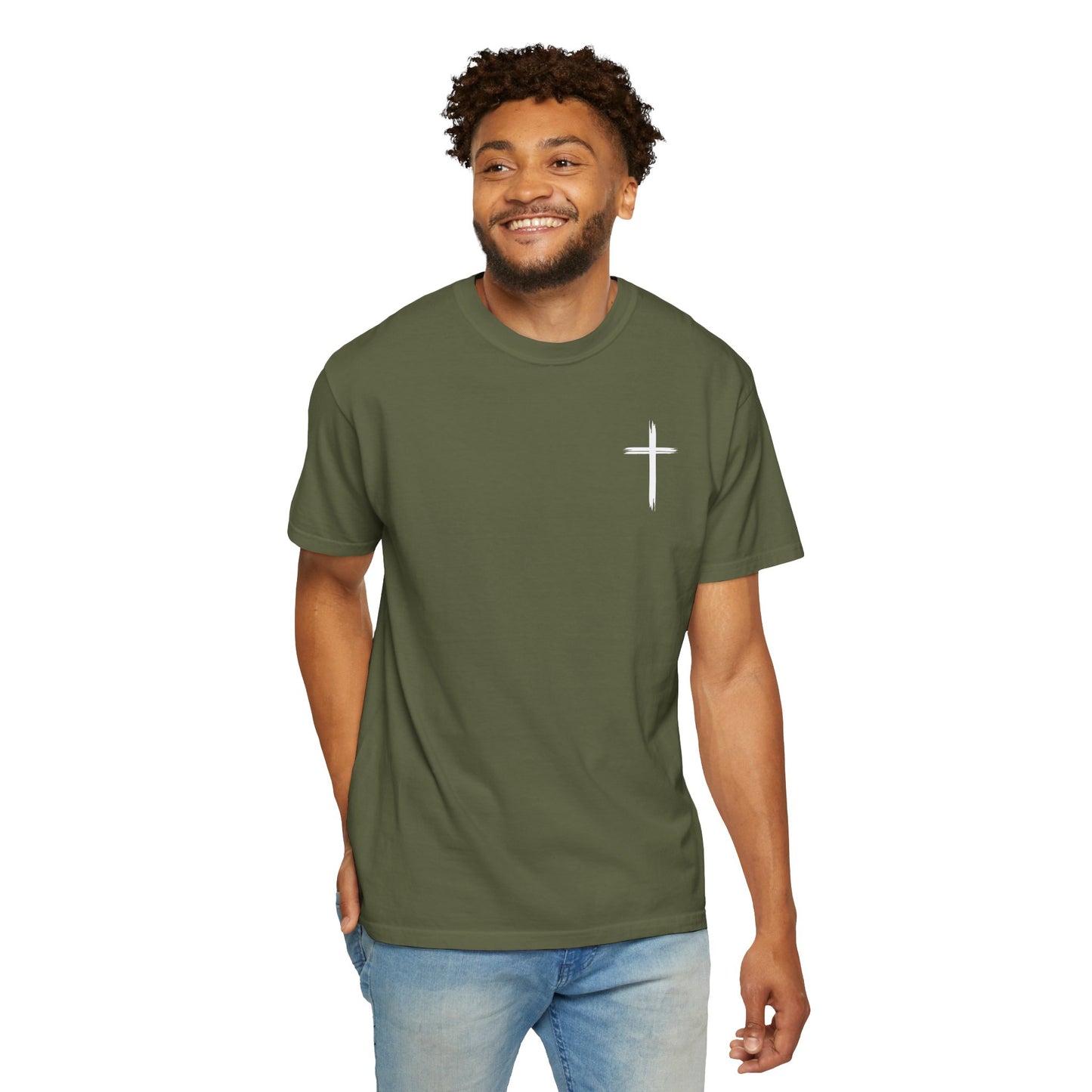 Unisex Garment-Dyed T-Shirt with Minimalist Cross Design