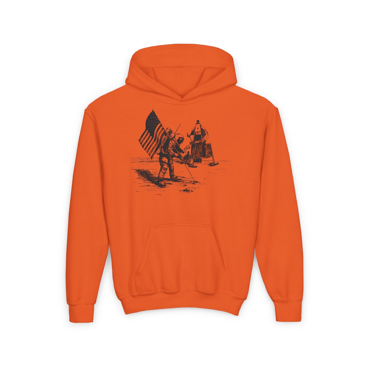 Black and White Moon Landing - Youth Heavy Blend Hooded Sweatshirt