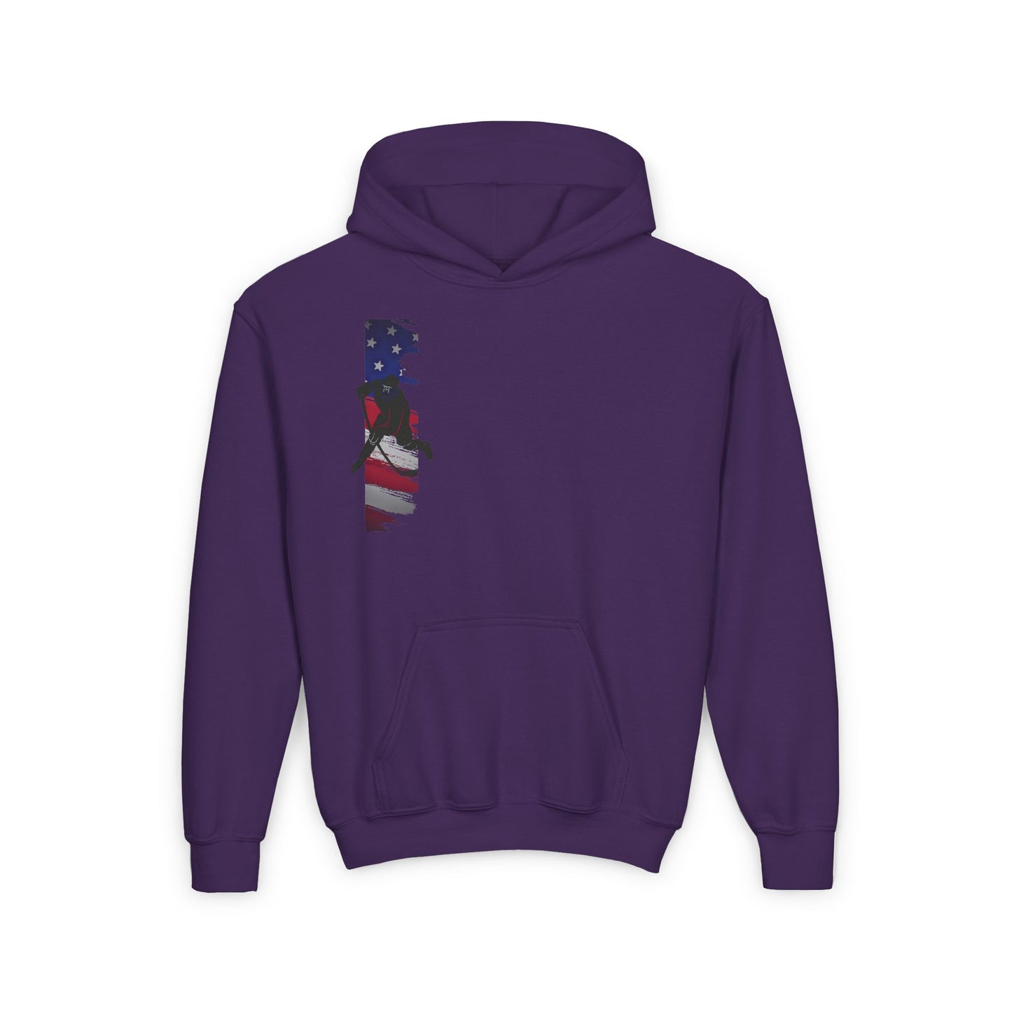 Hockey Patriotic Youth Hoodie with American Flag Design