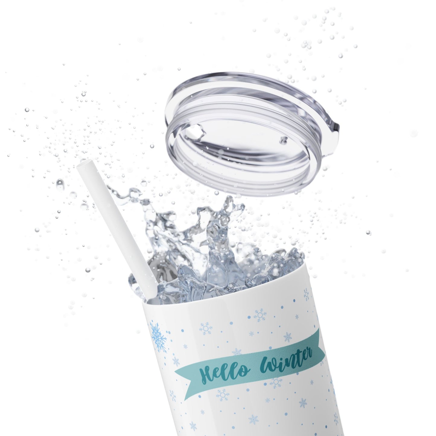 Hello Winter 20oz Skinny Tumbler with Straw - Cozy Holiday Travel Mug