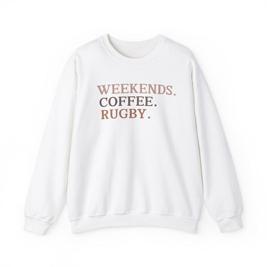 Weekend Vibes Unisex Crewneck Sweatshirt - Coffee & Rugby Design