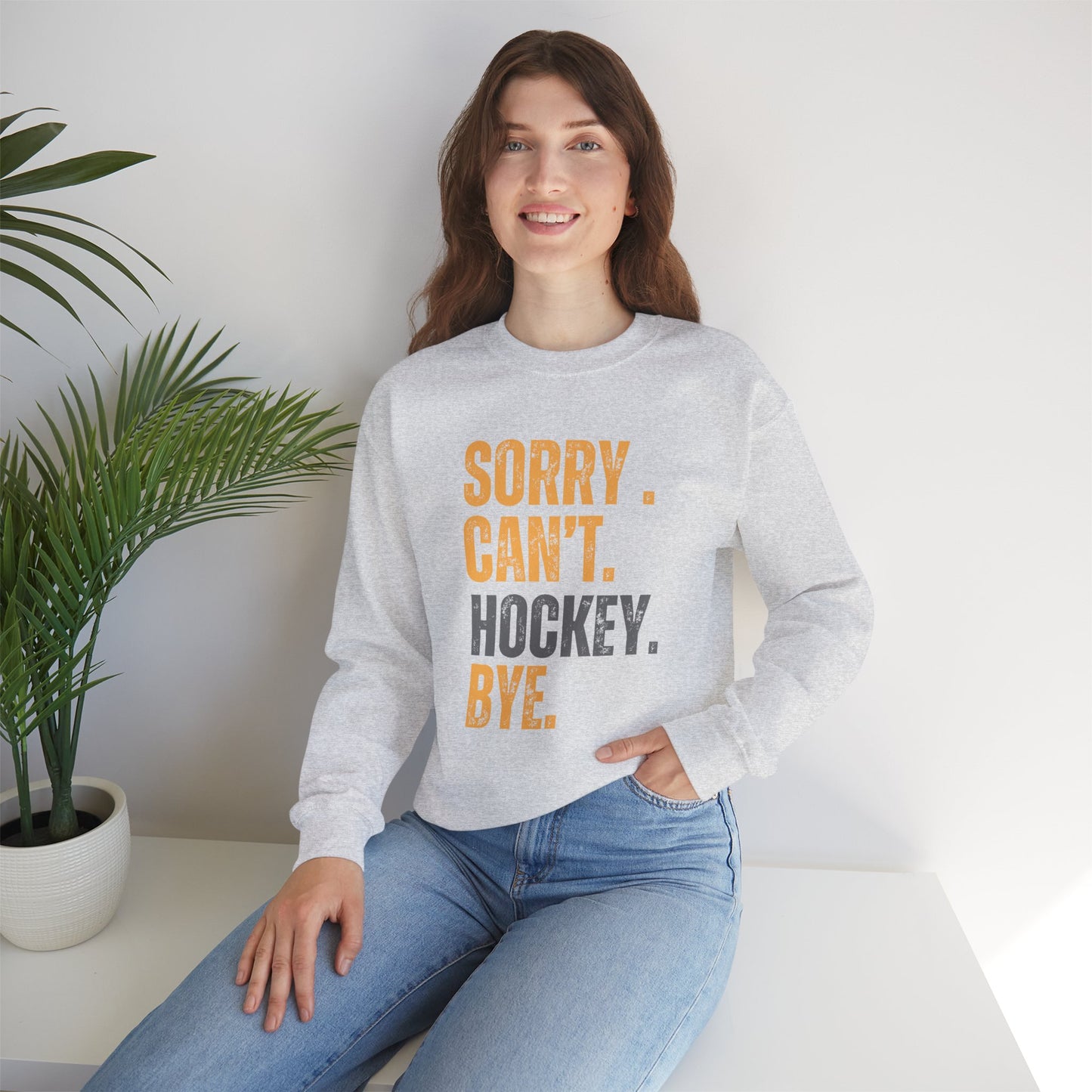 Funny Hockey Lover Yellow Sweatshirt - 'Sorry Can't Bye' Crewneck