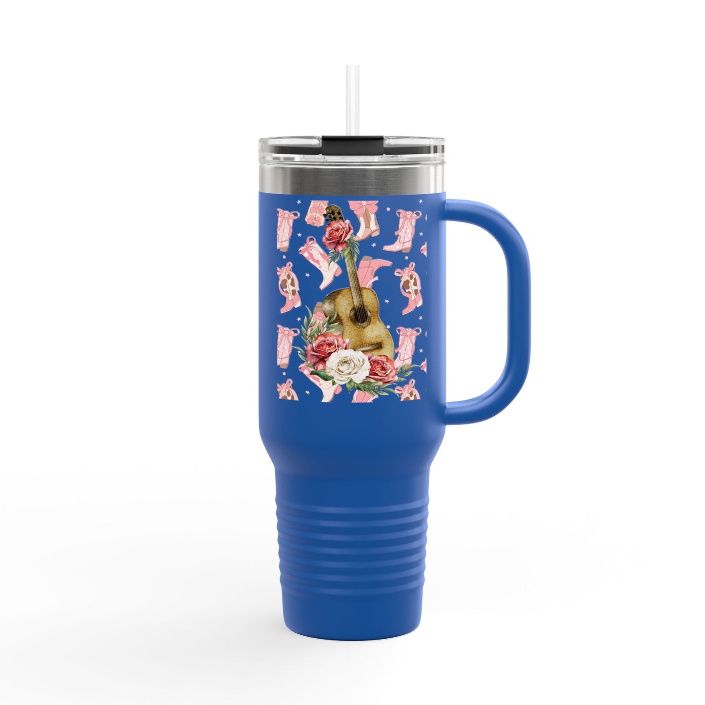 Floral Guitar Insulated Travel Mug – 40oz – Perfect for Musicians and Travel Lovers