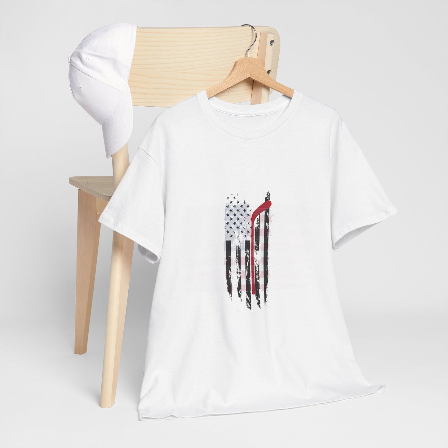 Patriotic Hockey Unisex Heavy Cotton Tee - Distressed USA Flag Design