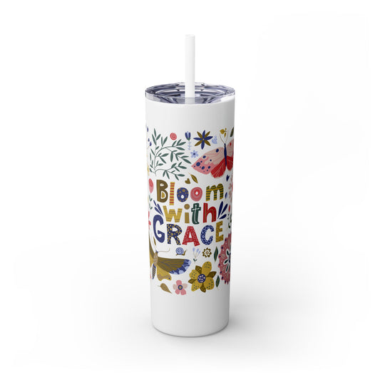 Bloom with Grace 20oz Skinny Tumbler with Straw - Stylish Floral Drinkware