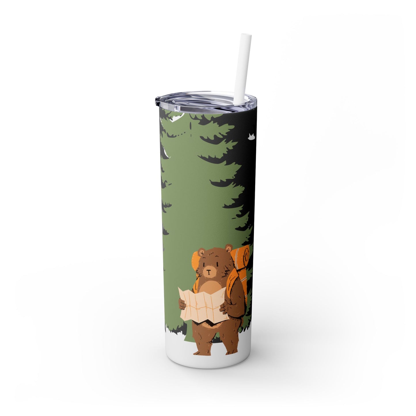 Adventurous Bear Skinny Tumbler with Straw - 20oz Outdoor Travel Mug