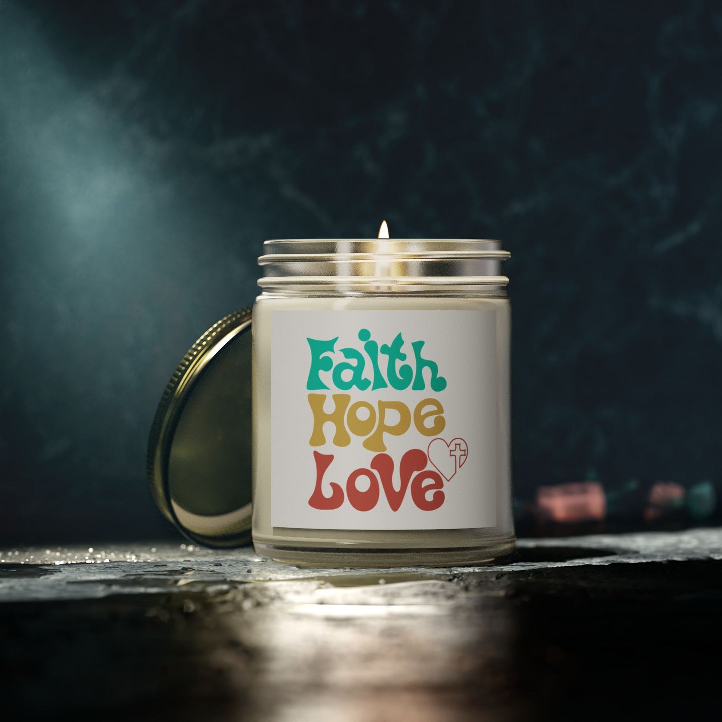 Faith Hope Love Scented Candle - Coconut Apricot Wax (4oz, 9oz)