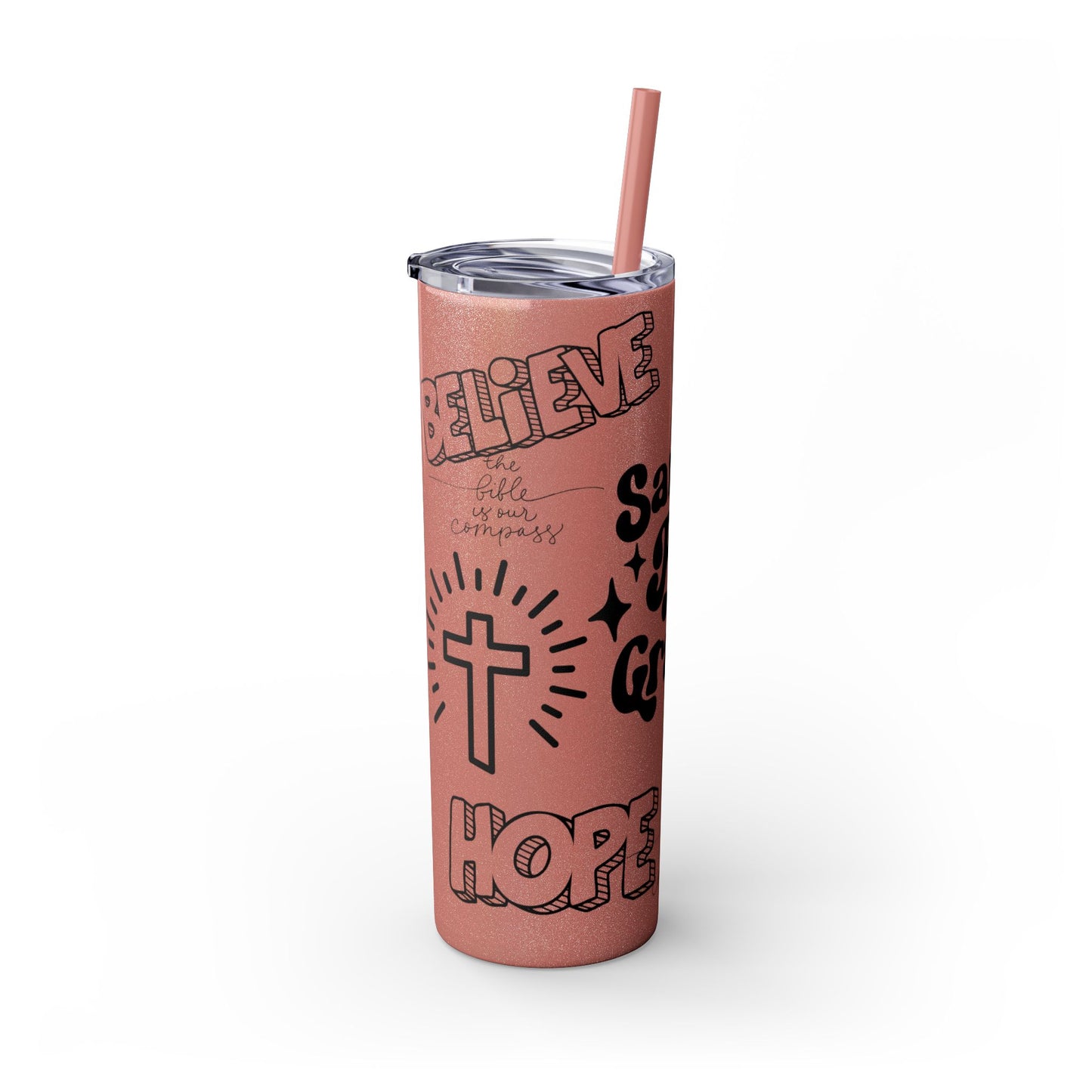 Saved By Grace Skinny Tumbler with Straw - 20oz Inspirational Drinkware