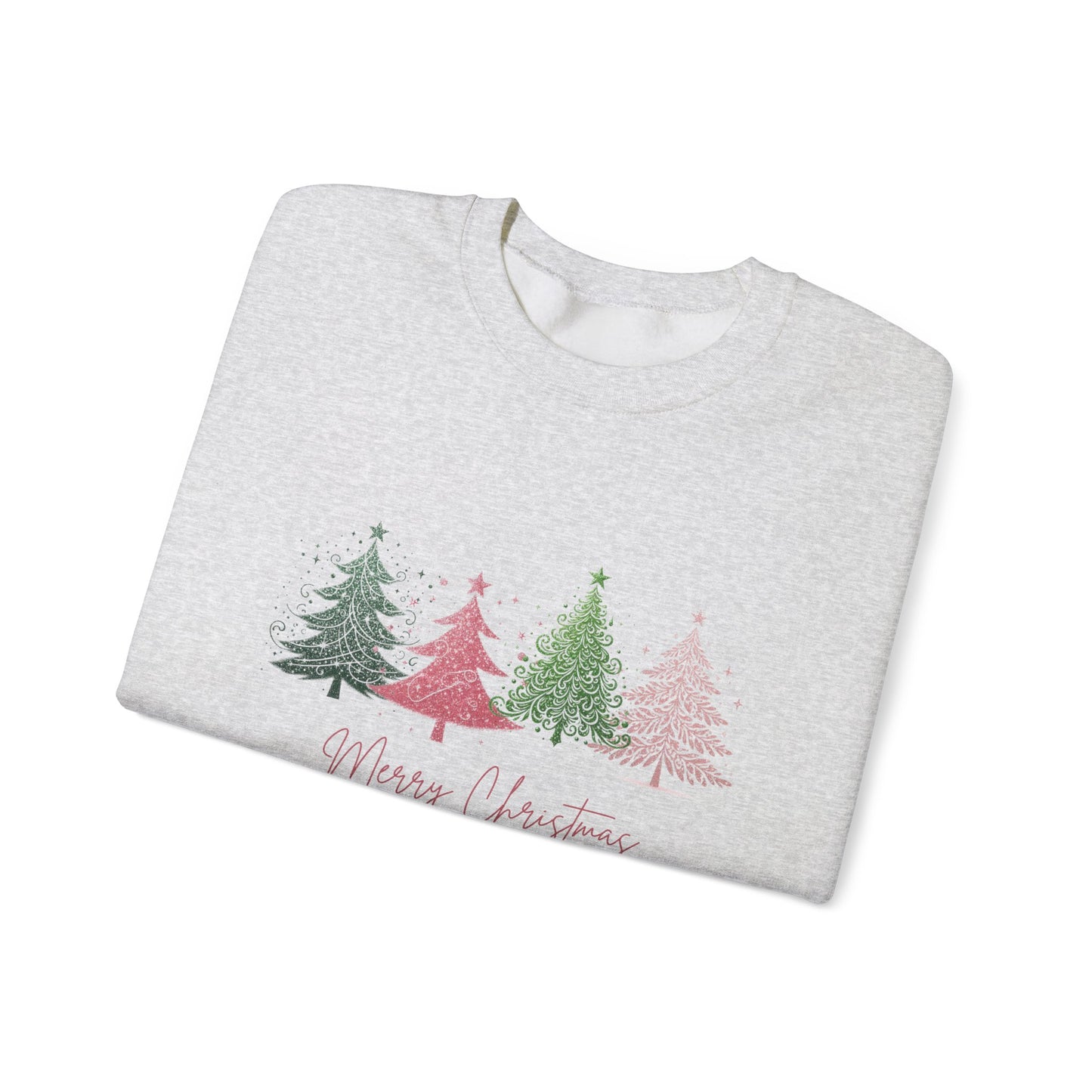 Merry Christmas with Cute Trees Sweatshirt - Unisex Heavy Blend Crewneck with Festive Tree Design