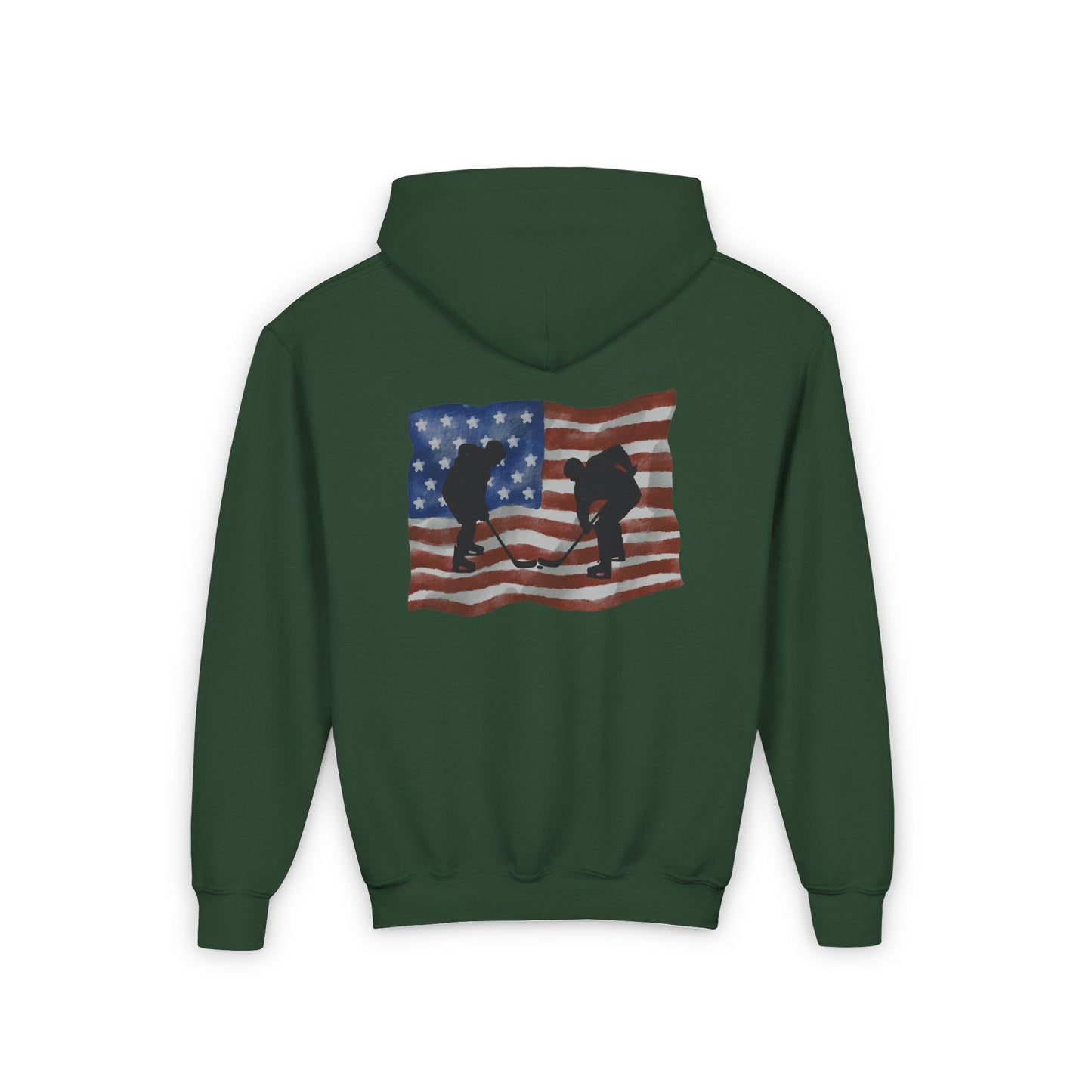 Hockey Patriotic Youth Hoodie with American Flag Design