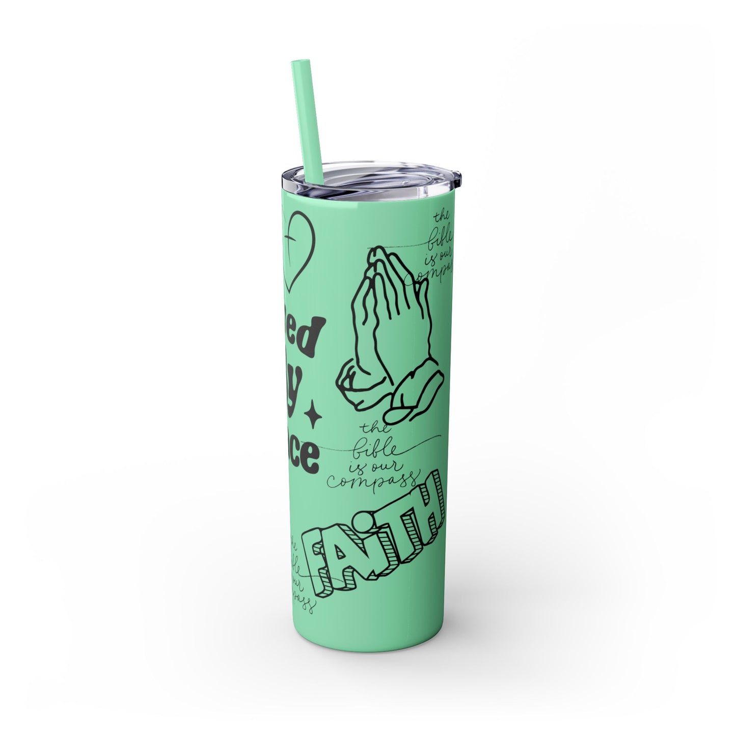 Saved By Grace Skinny Tumbler with Straw - 20oz Inspirational Drinkware