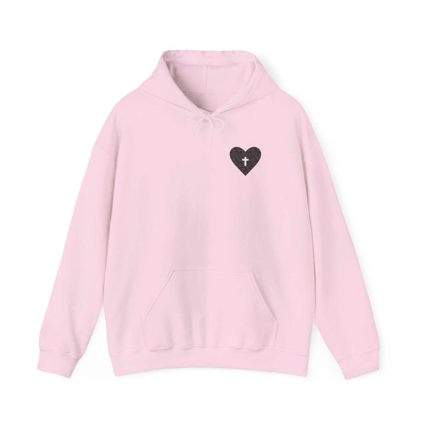 Faith-Inspired Unisex Hooded Sweatshirt with Heart & Prayer Design