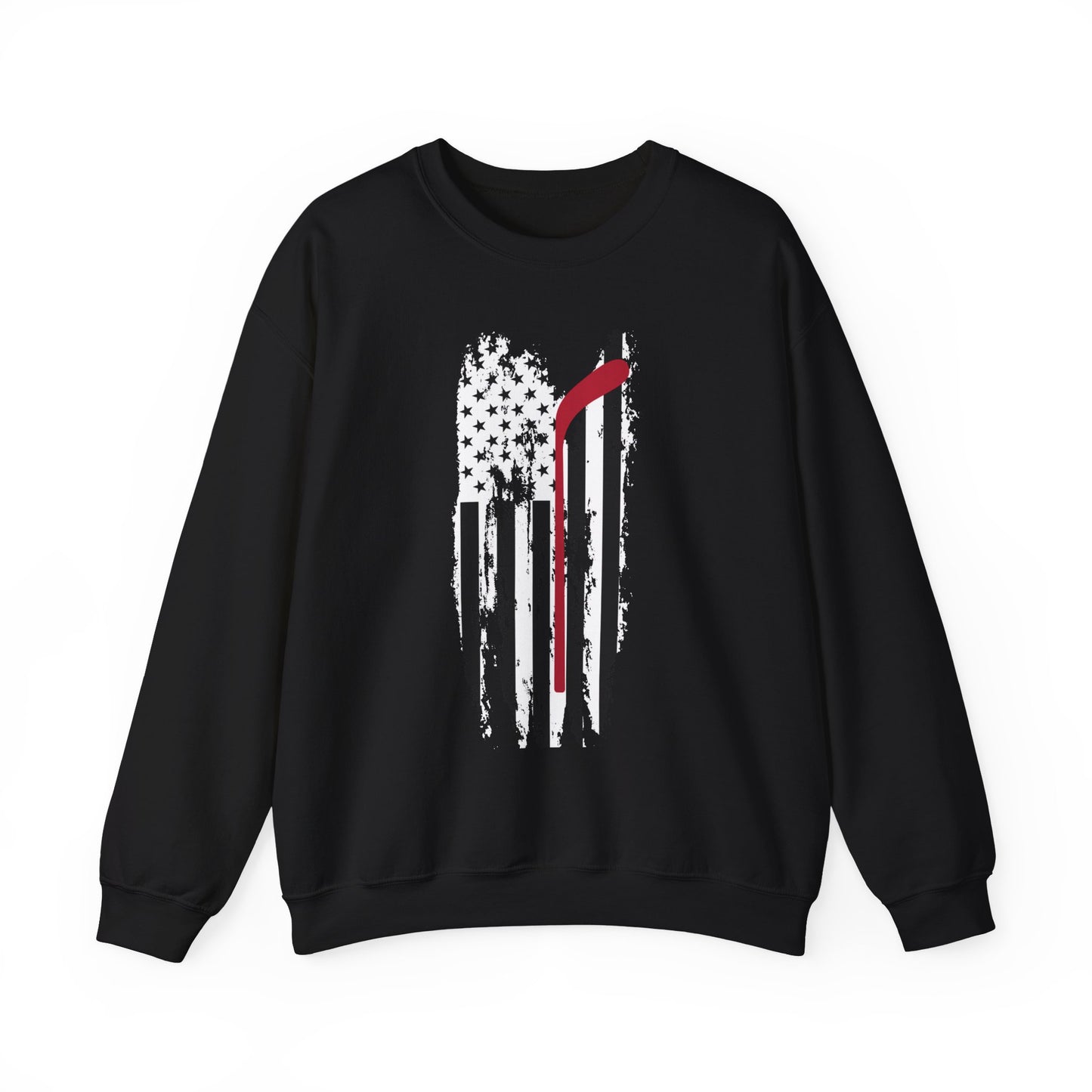 American Flag w/Hockey Stick - Unisex Heavy Blend™ Crewneck Sweatshirt