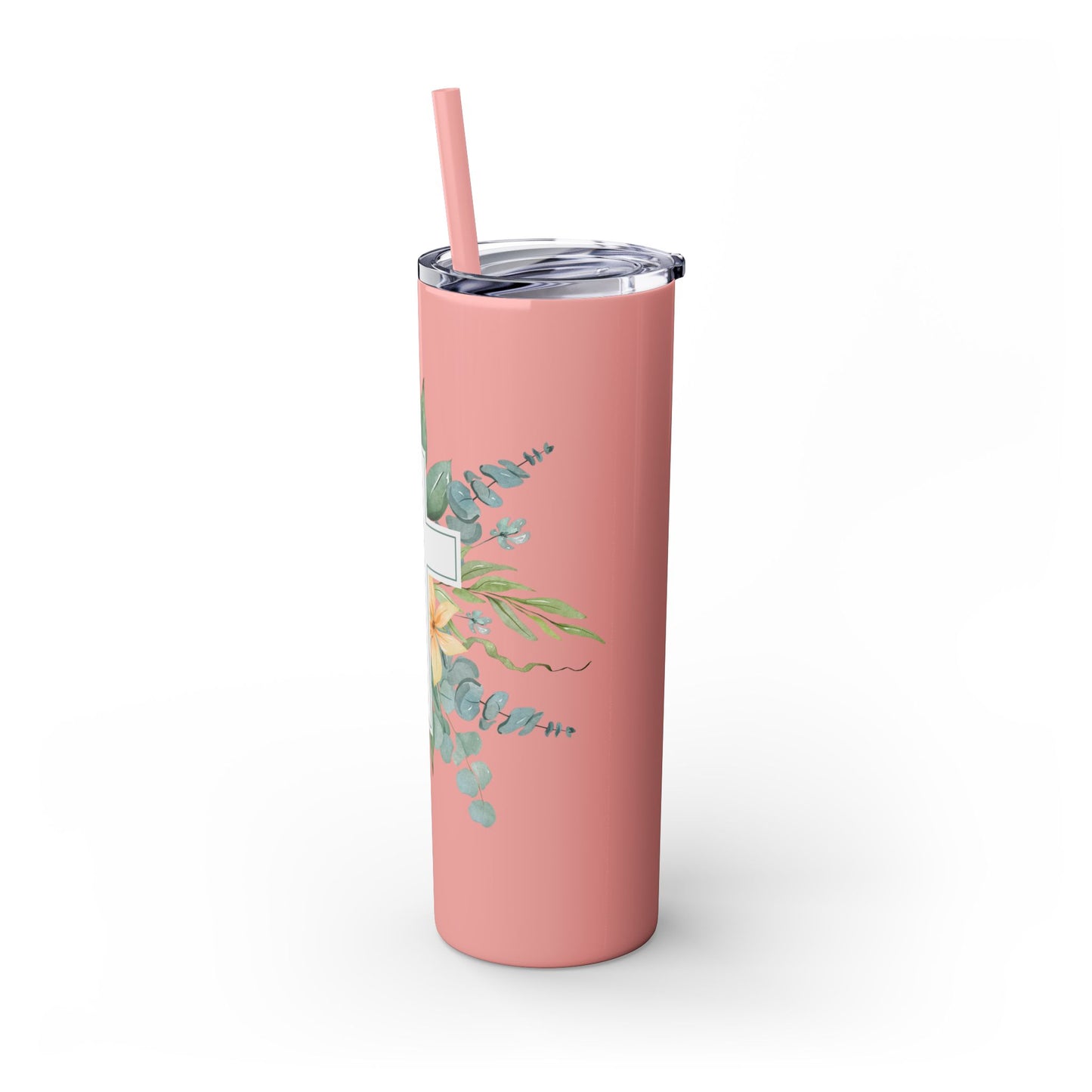 Floral Cross Skinny Tumbler with Straw, 20oz