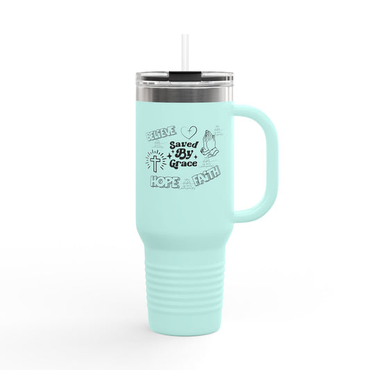 40oz Insulated Travel Mug - Saved By Grace Inspirational Design