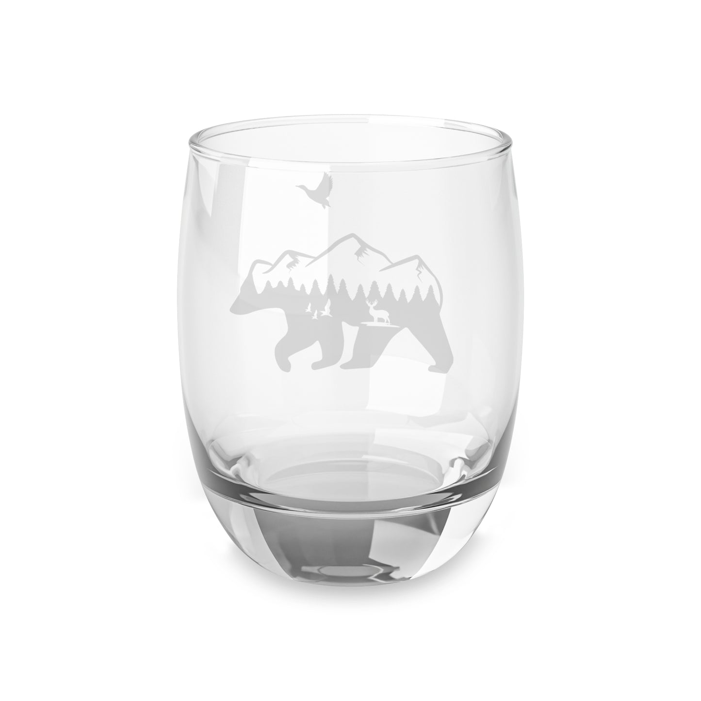 Nature-Inspired Whiskey Glass with Bear and Mountain Design