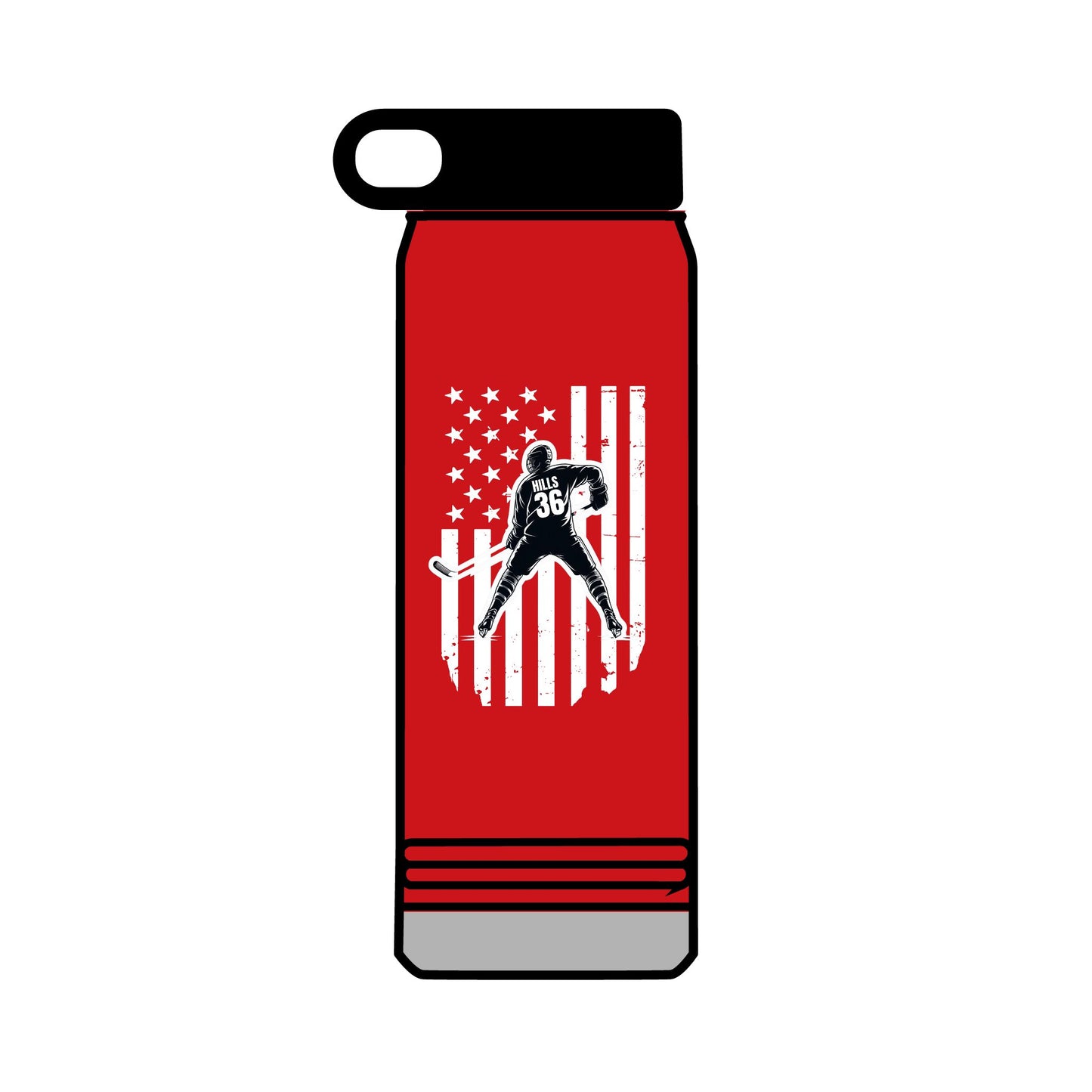 ***CUSTOM** Hockey Patriotic 32oz Water Bottle - Red, USA Design for Active Lifestyles