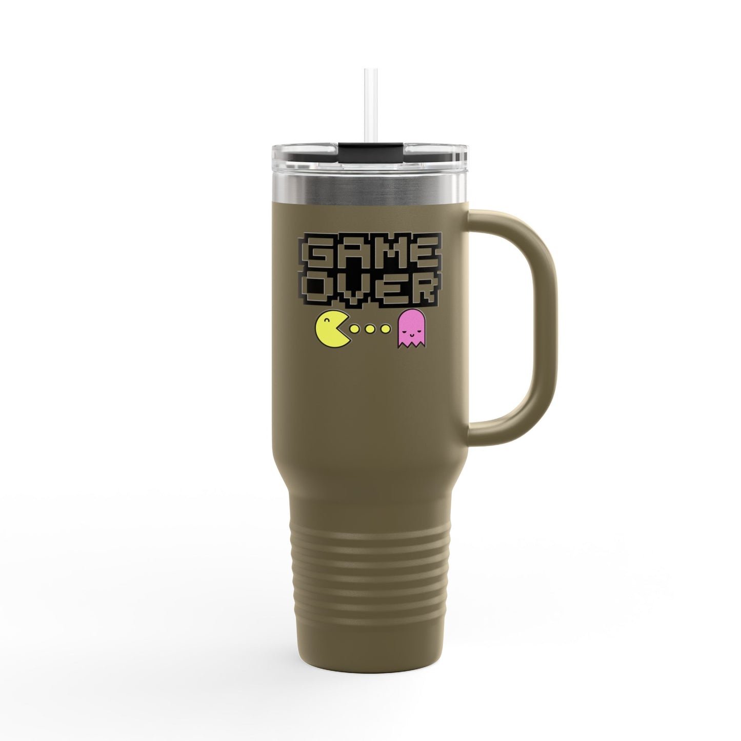 Game Over Pacman Insulated Travel Mug - 40oz Retro Gaming Design