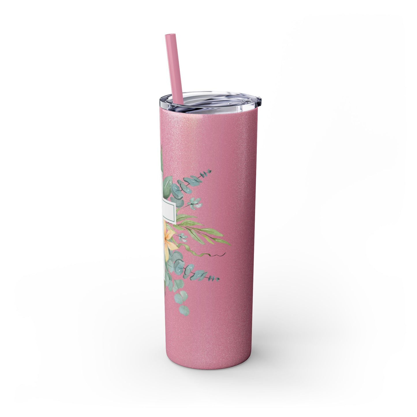 Floral Cross Skinny Tumbler with Straw, 20oz