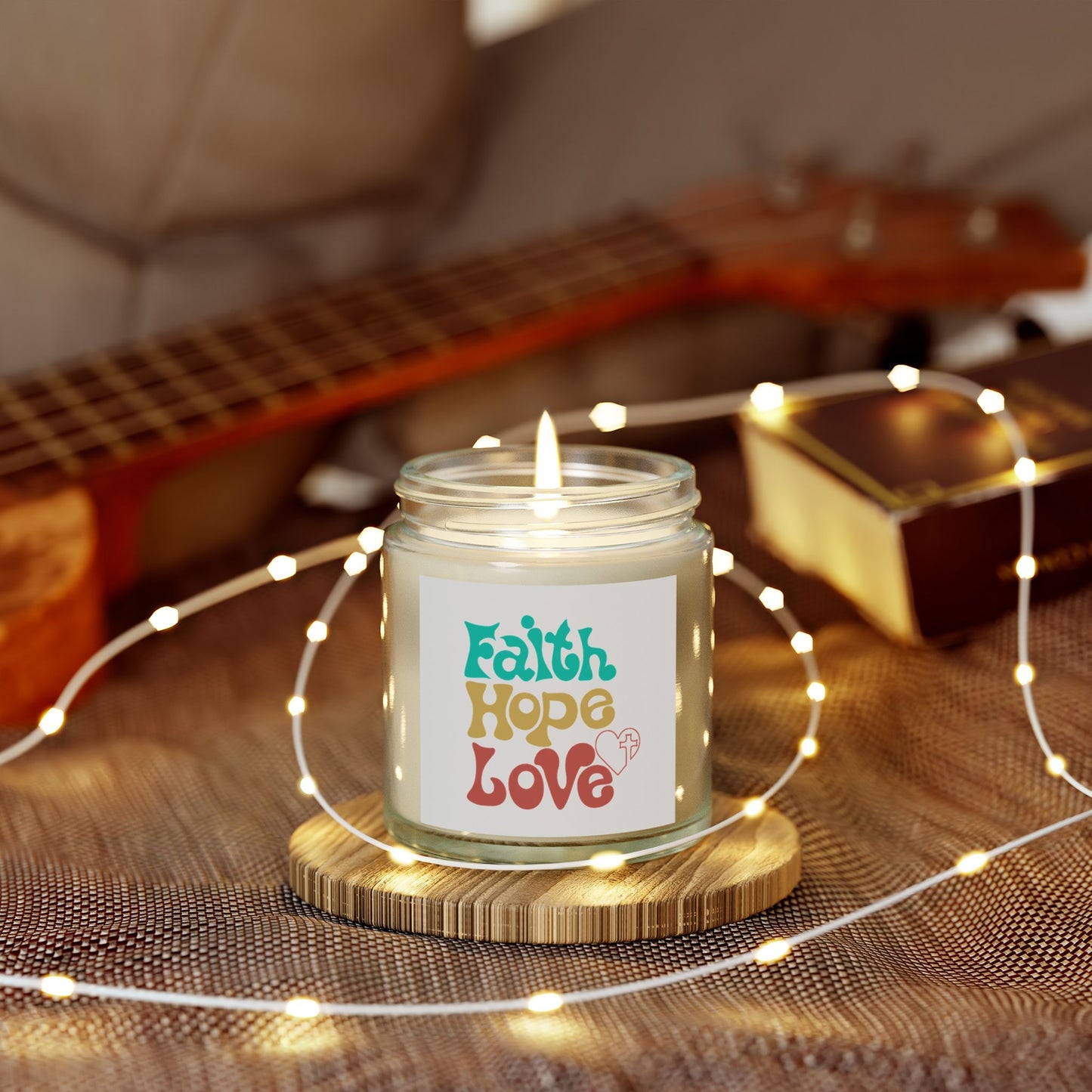 Faith Hope Love Scented Candle - Coconut Apricot Wax (4oz, 9oz)