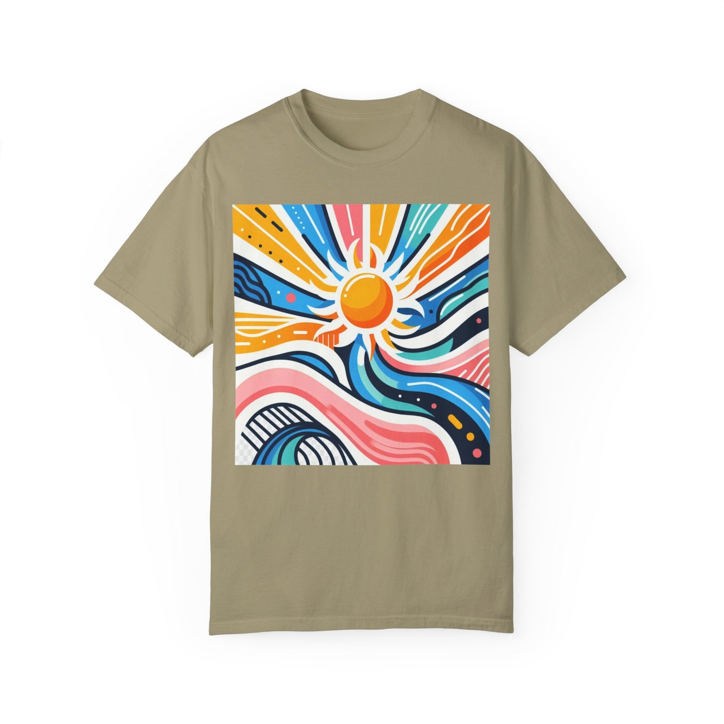 Sunrise Vibes Unisex Garment-Dyed T-Shirt - Colorful Abstract Design