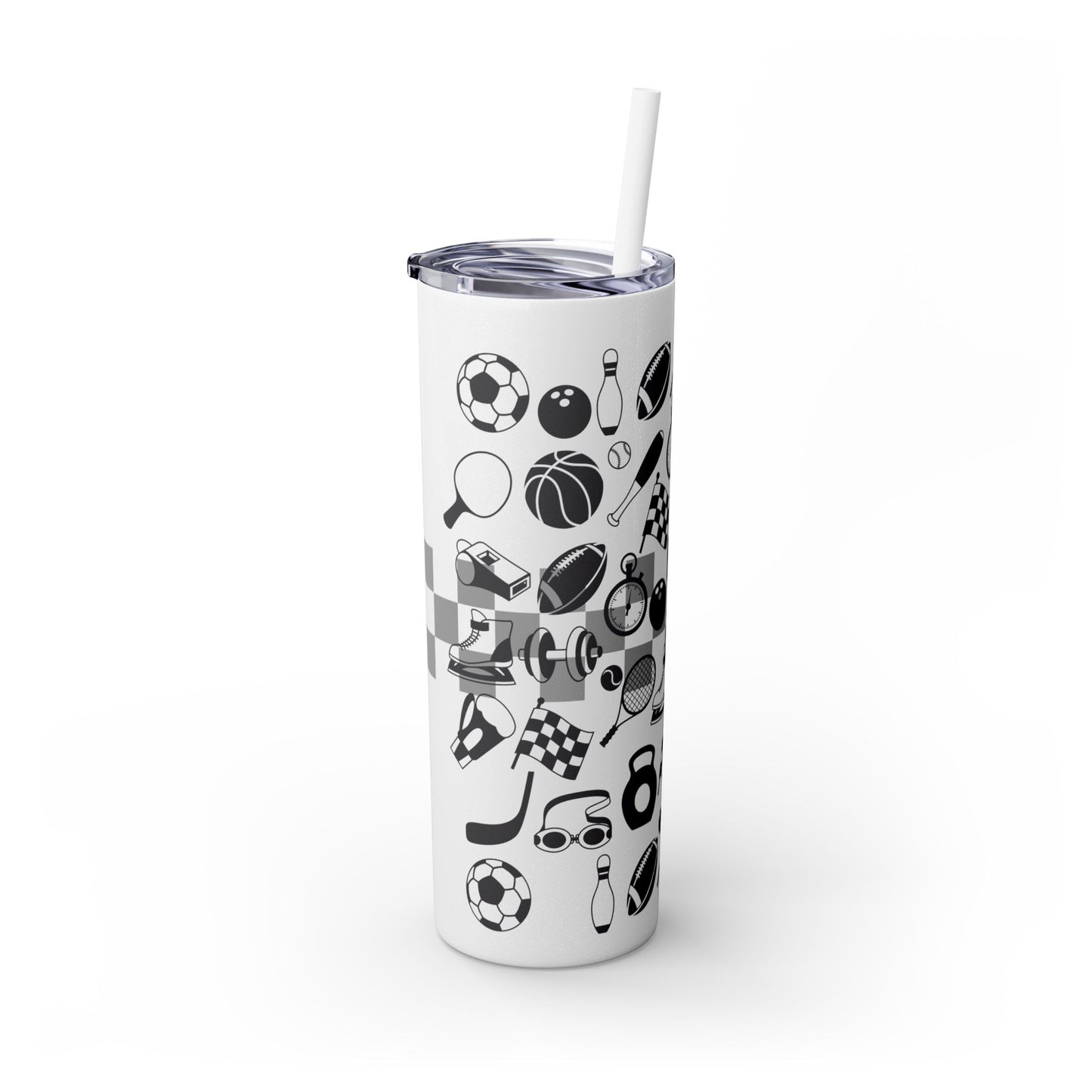 Sports-Themed Skinny Tumbler with Straw - 20oz - Perfect for Athletes and Active Lifestyles