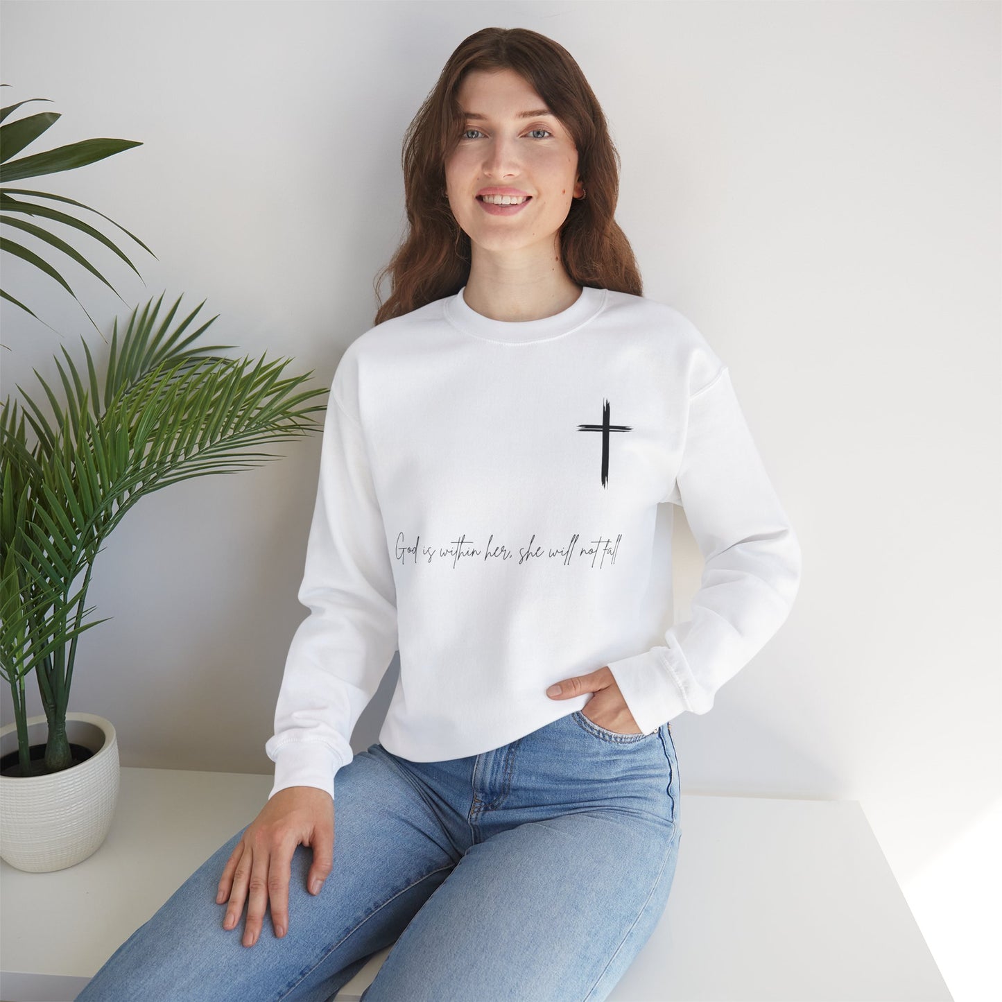 Inspirational Christian Crewneck Sweatshirt - 'God is Within Her'