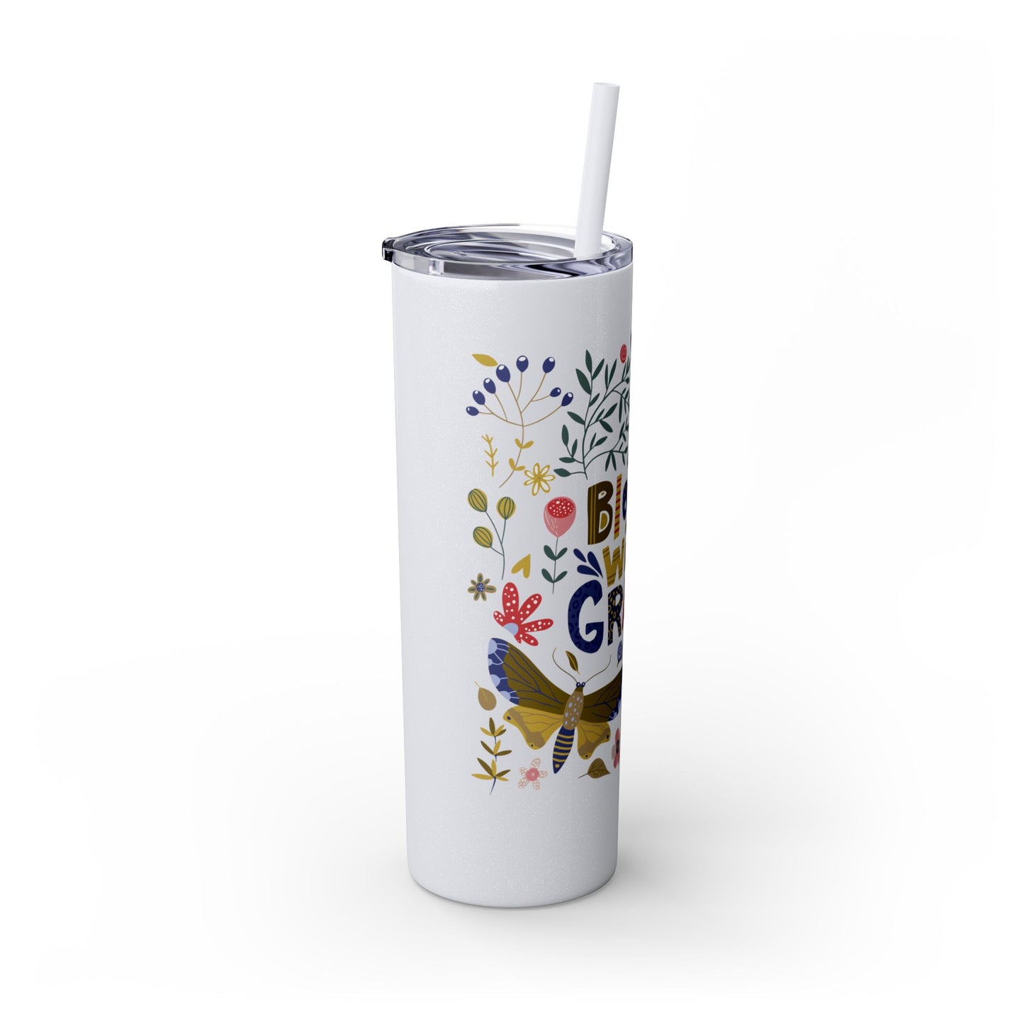 Bloom with Grace 20oz Skinny Tumbler with Straw - Stylish Floral Drinkware