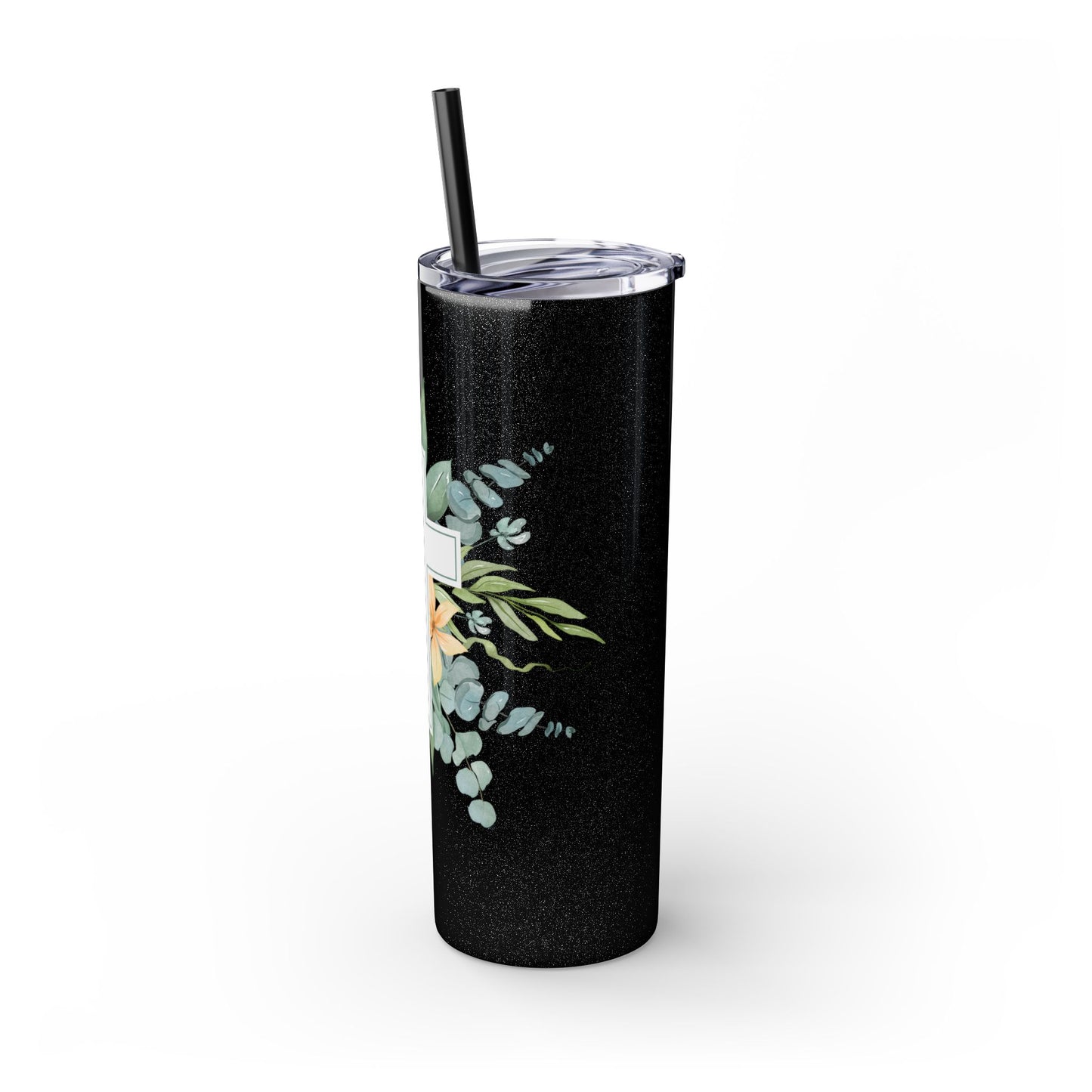 Floral Cross Skinny Tumbler with Straw, 20oz