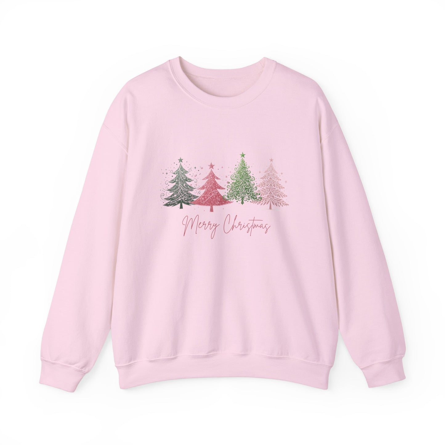 Merry Christmas with Cute Trees Sweatshirt - Unisex Heavy Blend Crewneck with Festive Tree Design