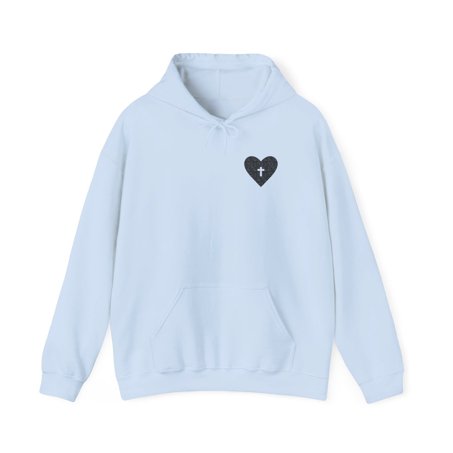 Faith-Inspired Unisex Hooded Sweatshirt with Heart & Prayer Design