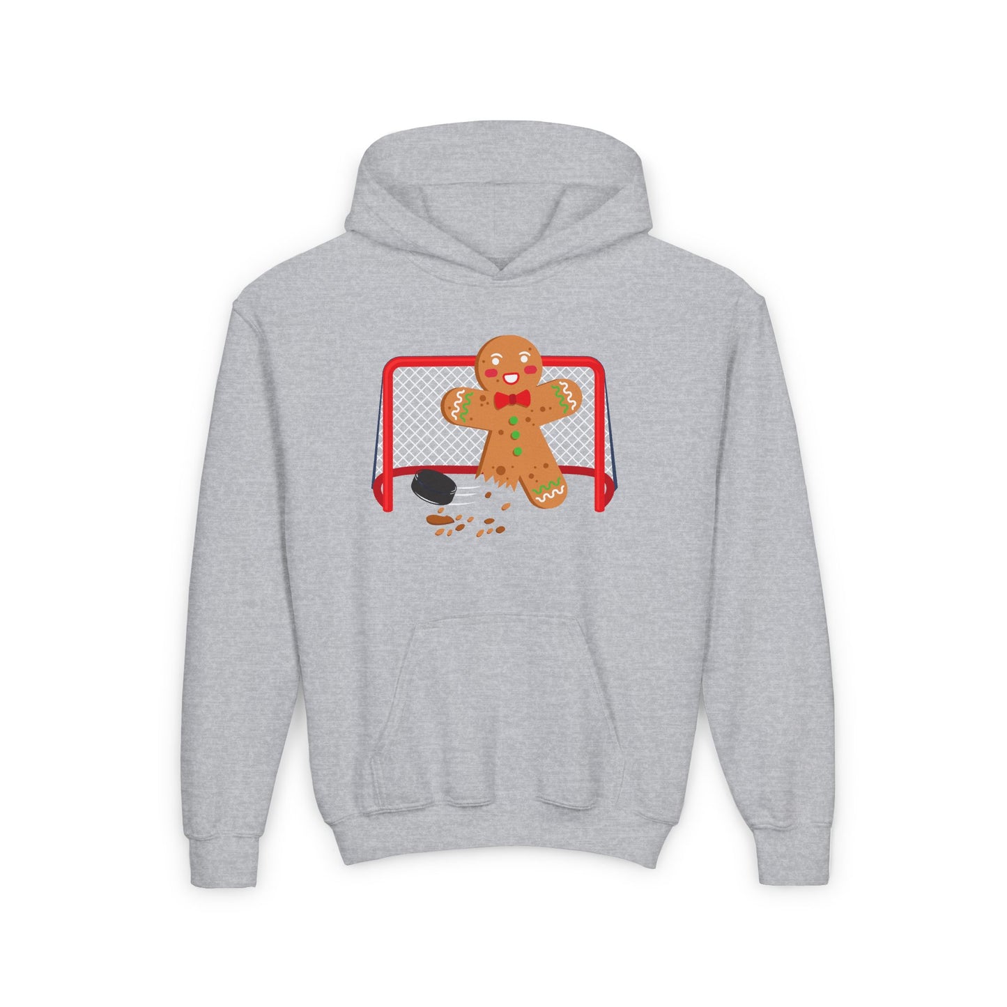 Gingerbread Hockey Youth Hoodie - Festive Winter Sweatshirt