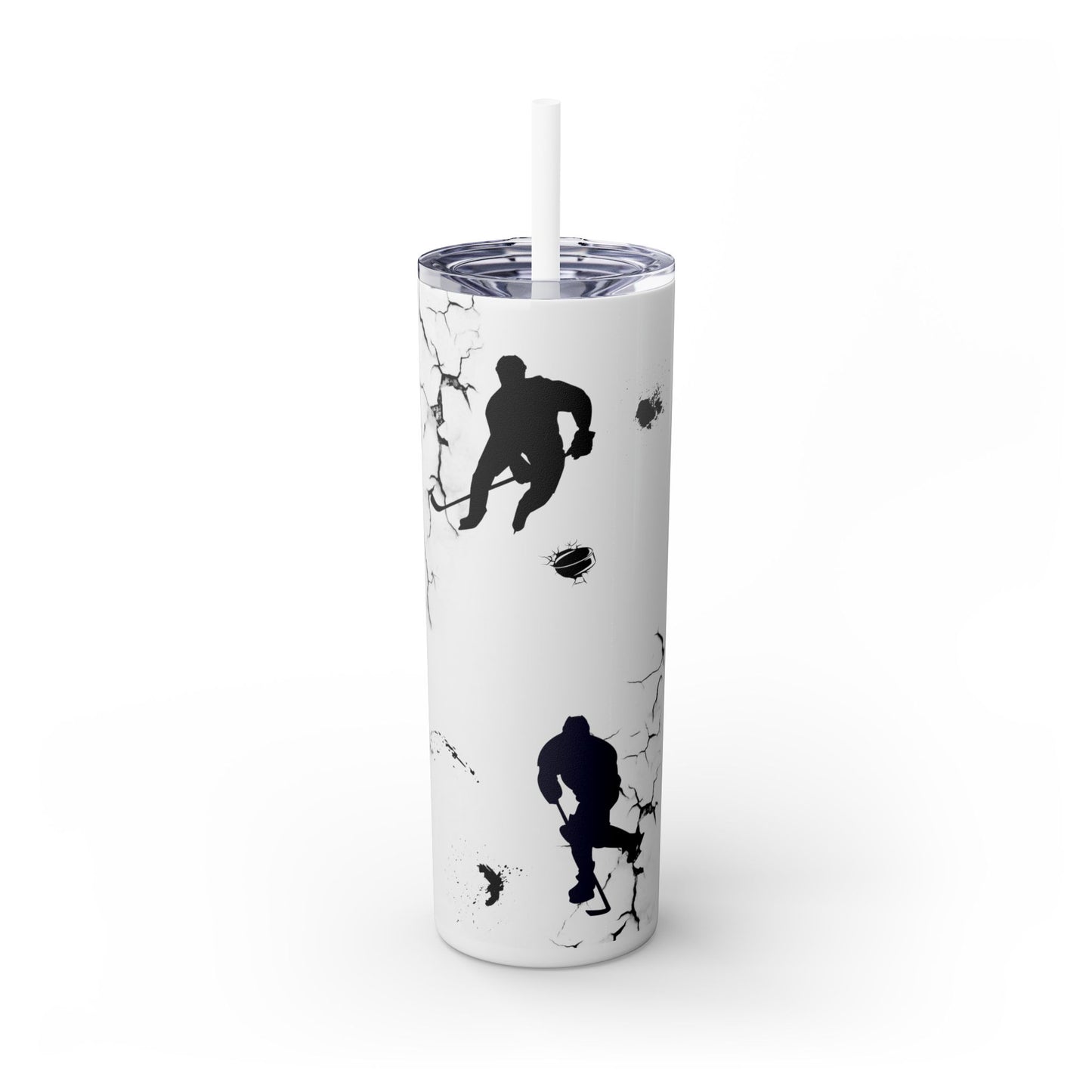 Crackled Hockey Action Skinny Tumbler with Straw - 20oz