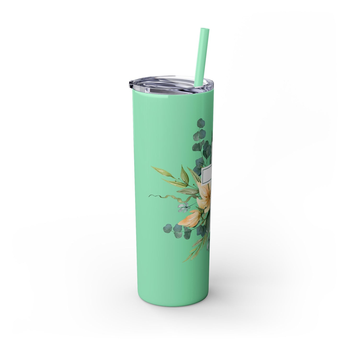 Floral Cross Skinny Tumbler with Straw, 20oz