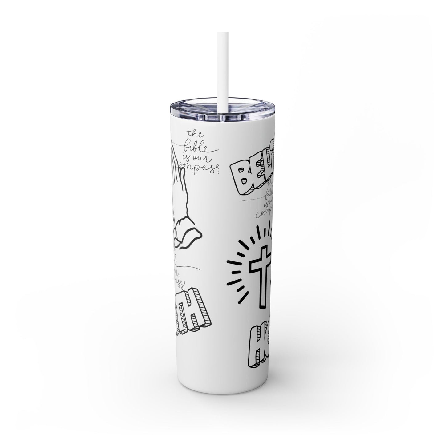 Saved By Grace Skinny Tumbler with Straw - 20oz Inspirational Drinkware