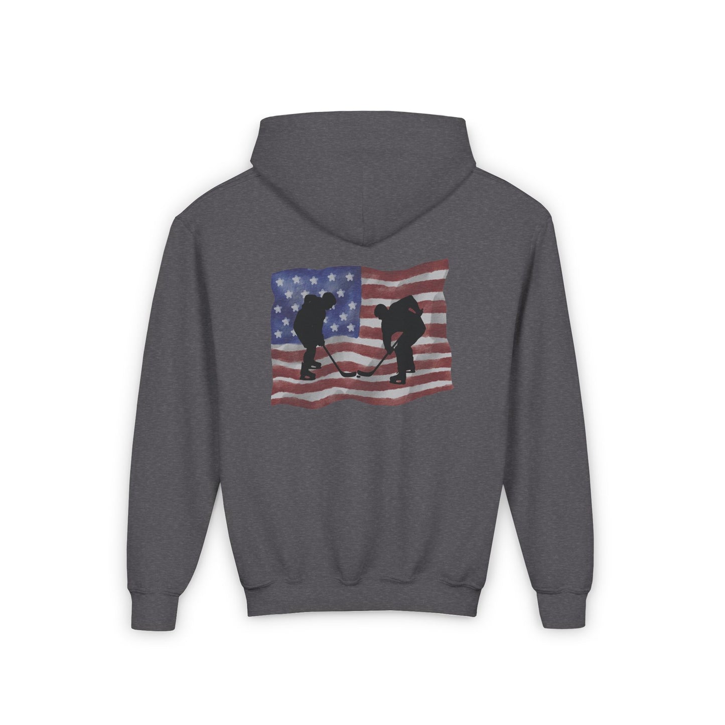 Hockey Patriotic Youth Hoodie with American Flag Design