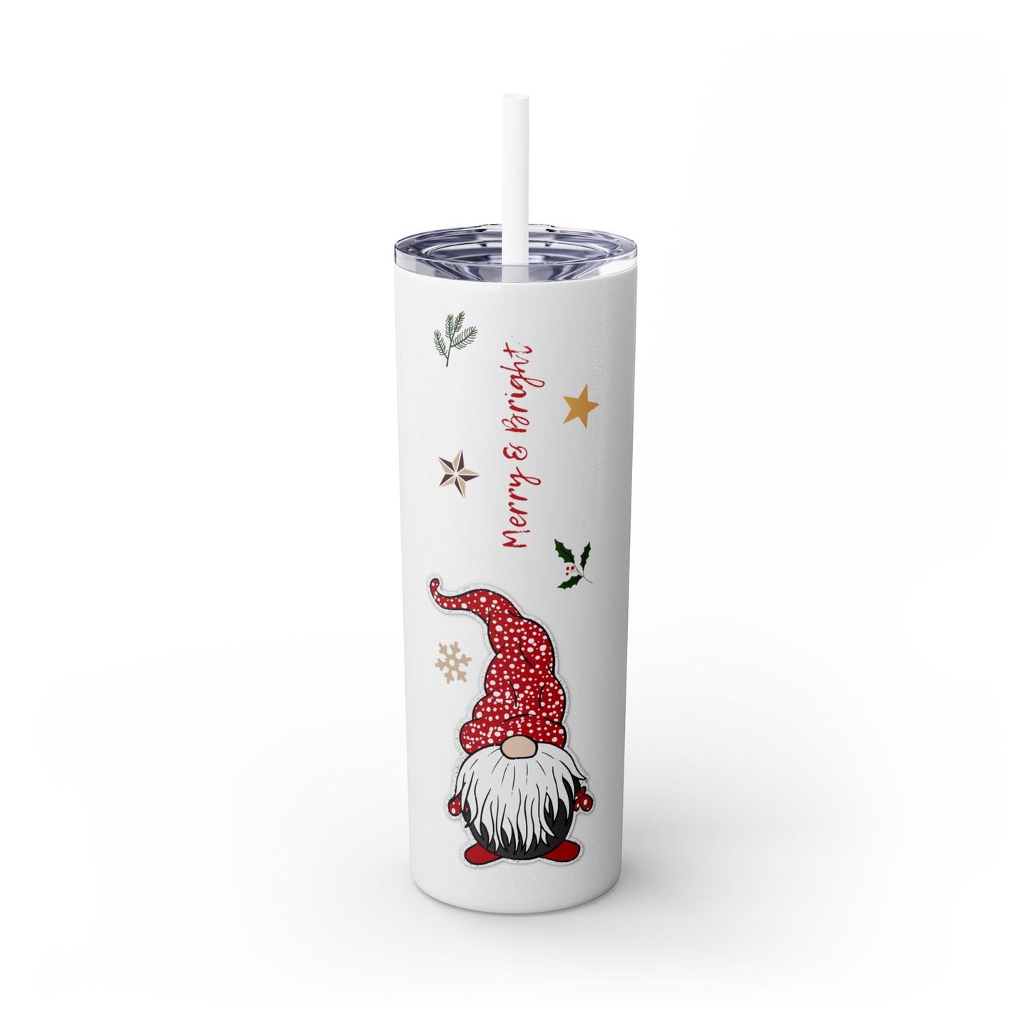 Merry & Bright Gnome Skinny Tumbler with Straw - 20oz Seasonal Travel Mug