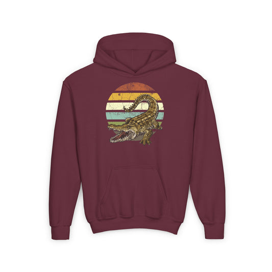 Youth Crocodile Graphic Hooded Sweatshirt - Retro Style for Animal Lovers