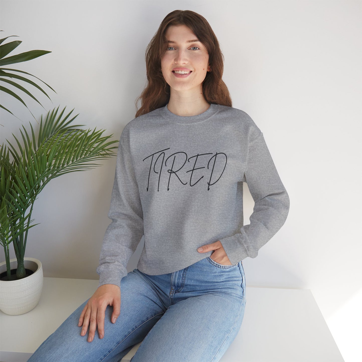 Tired cursive - Unisex Heavy Blend™ Crewneck Sweatshirt - Cozy and Casual