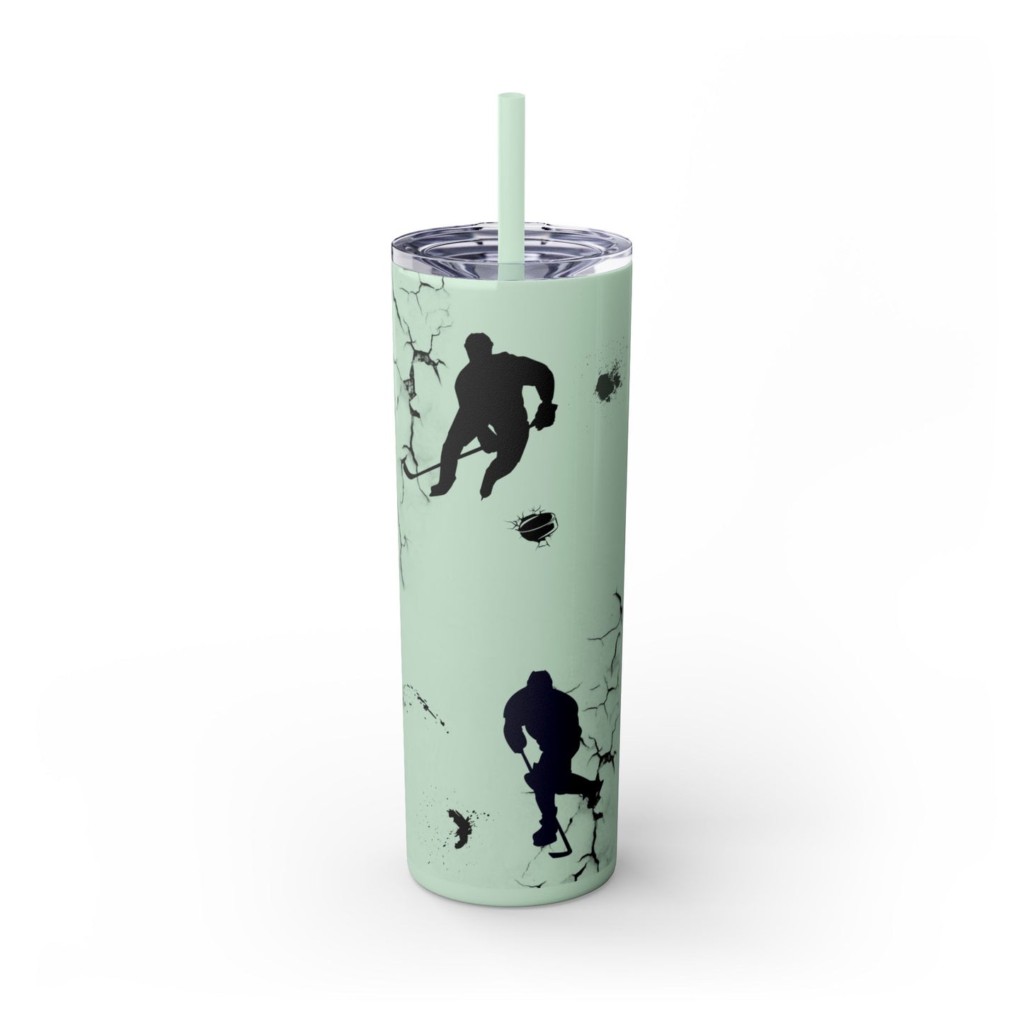 Crackled Hockey Action Skinny Tumbler with Straw - 20oz