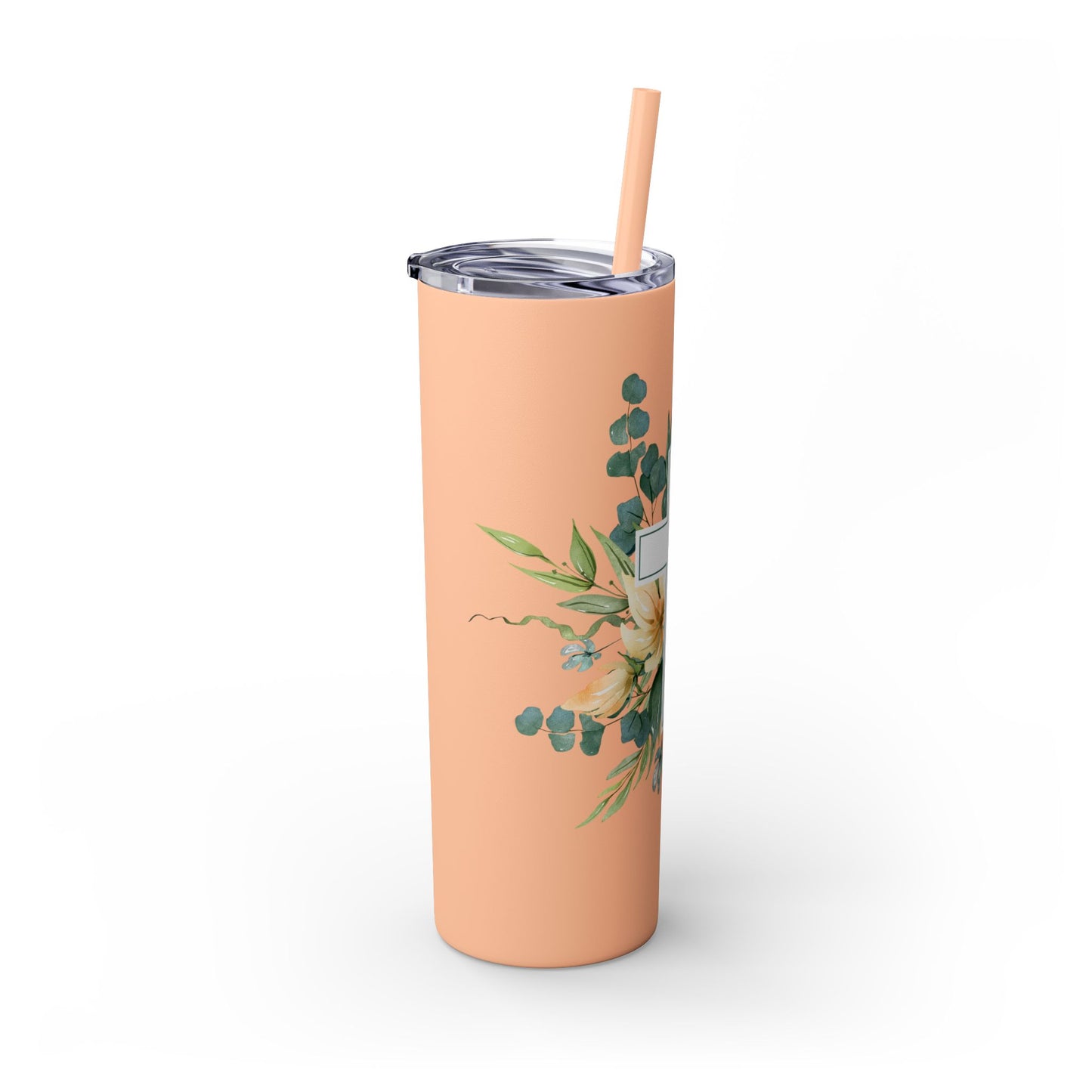 Floral Cross Skinny Tumbler with Straw, 20oz