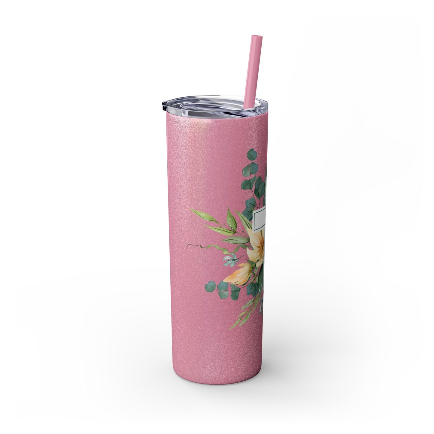 Floral Cross Skinny Tumbler with Straw, 20oz