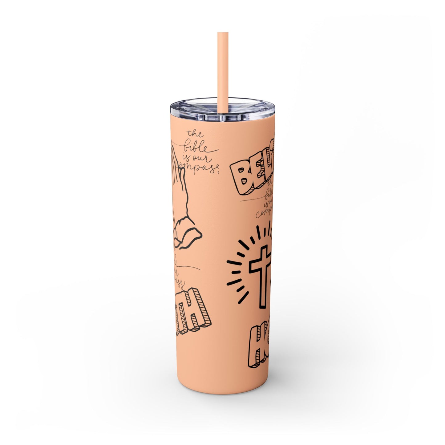 Saved By Grace Skinny Tumbler with Straw - 20oz Inspirational Drinkware