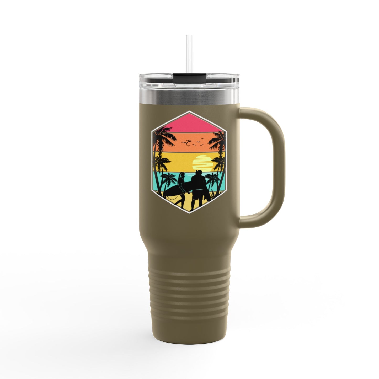 Surfer Sunset Insulated Travel Mug - 40oz, Perfect for Adventure Lovers